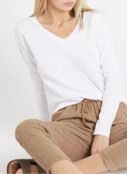 American Vintage SONOMA - Katoenen T-shirt Met V-hals | Wit