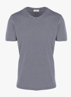 Minimum Regular-fit, Gestreept, Katoenen T-shirt Met Ronde Hals | Blauw