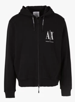 Armani Exchange Regular-fit, Katoenen Sweater Met Rits En Capuchon | Zwart