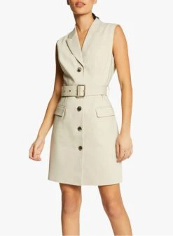 MORGAN Korte Jurk Met Reverskraag - Katoenblend | Beige