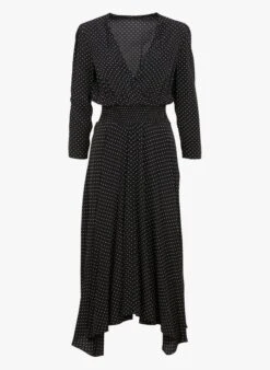 Maje 222RAYAMETTA - Asymmetrische Jurk Met V-hals En Stippen | Zwart