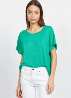 DES PETITS HAUTS HANAMI - Ruimvallend, Linnen T-shirt | Groen