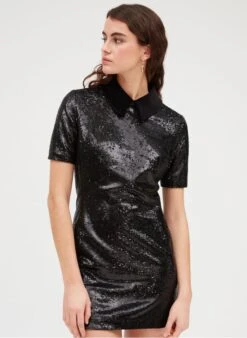 CLAUDIE PIERLOT RAMIS - Korte Jurk Met Klassieke Kraag En Lovertjes | Zwart