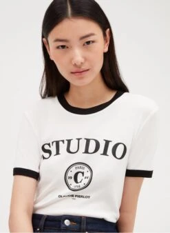 CLAUDIE PIERLOT TRAILER - T-shirt Met Ronde Hals En Print Katoenblend | Beige