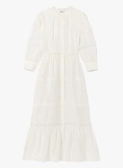 Sandro OPALE - Lange Jurk Van Linnenmix Met Borduursel | Wit