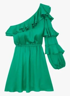 THE KOOPLES Korte, Asymmetrische Jurk Van Viscose | Groen