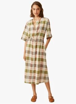 ERNESTINE - Halflange, Katoenen Jurk Met V-hals En Print | Veelkleurig