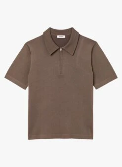 Sandro PABLO ZIP - T-shirt Met Korte Mouw En Polokraagje Met Rits | Beige