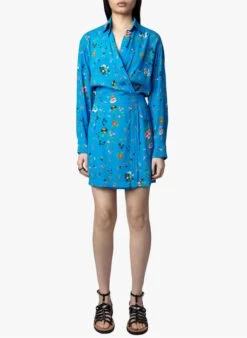 Zadig & Voltaire RAVY - Korte Jurk Van Viscose Met Bloemenprint | Blauw