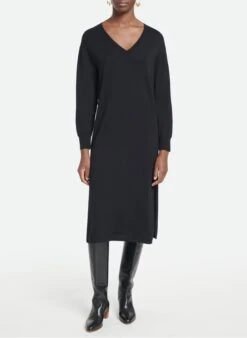 Vanessa Bruno AURORA - Lange Jurk Met V-hals Wolblend | Zwart