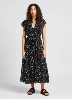 Samsoe Samsoe Karookh - Lange Jurk Met Print | Zwart