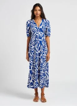 ONESSY - Halflange Jurk Met V-hals En Print | Blauw