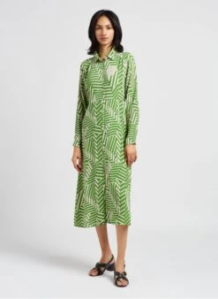 MANTRY - Halflange Jurk Van Viscose Met Print | Groen