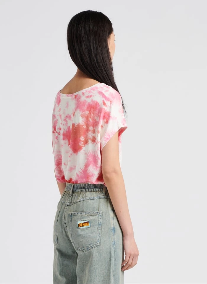 T-shirt Met V-hals En Print | Roze - Image 2