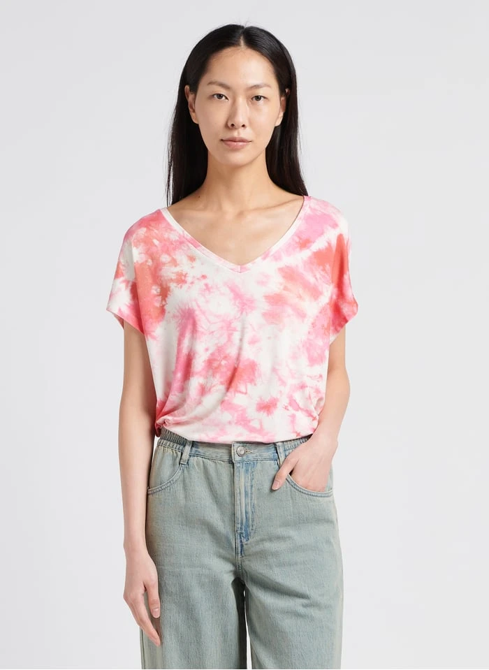 T-shirt Met V-hals En Print | Roze