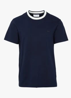 Lacoste T-shirt Van Katoenmix Met Contrasterende Ronde Kraag | Blauw