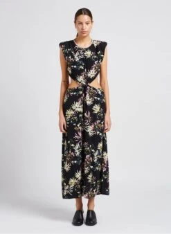 Scotch And Soda Lange Jurk Met Ronde Hals En Bloemenprint | Zwart
