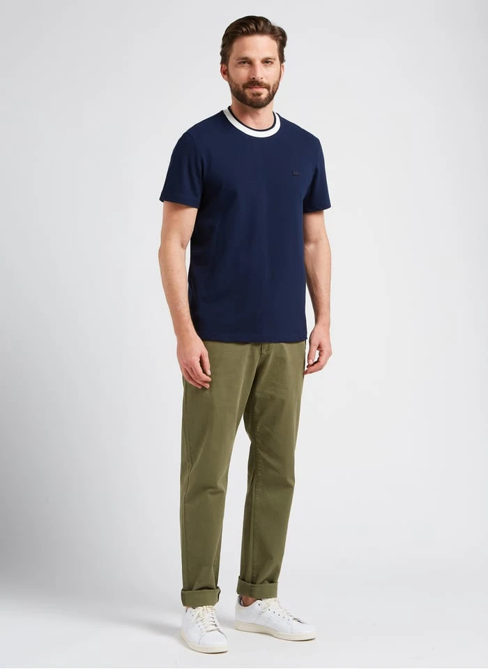 Lacoste T-shirt Van Katoenmix Met Contrasterende Ronde Kraag | Blauw - Image 3