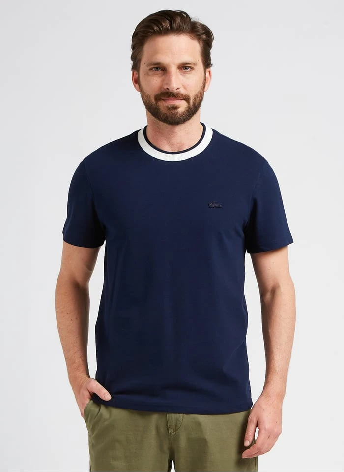 Lacoste T-shirt Van Katoenmix Met Contrasterende Ronde Kraag | Blauw - Image 2