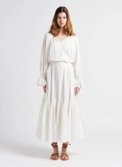 STELLA FOREST ADRIENNE - Lange, Katoenen Jurk Met Engels Kant | Wit
