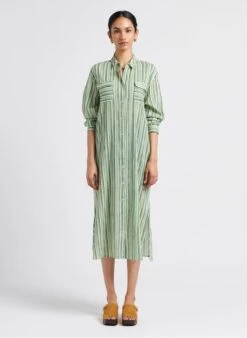 BRUNO - Lange, Gestreepte, Katoenen Jurk | Groen