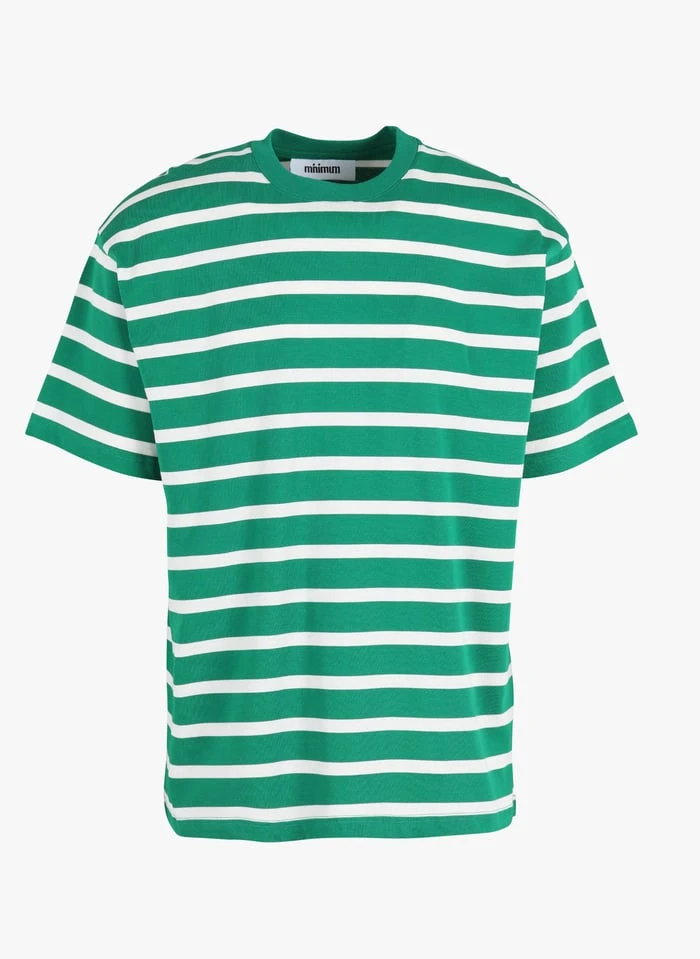 Minimum KILA - Regular-fit, Gestreept T-shirt Van Biokatoen Met Ronde Hals | Groen
