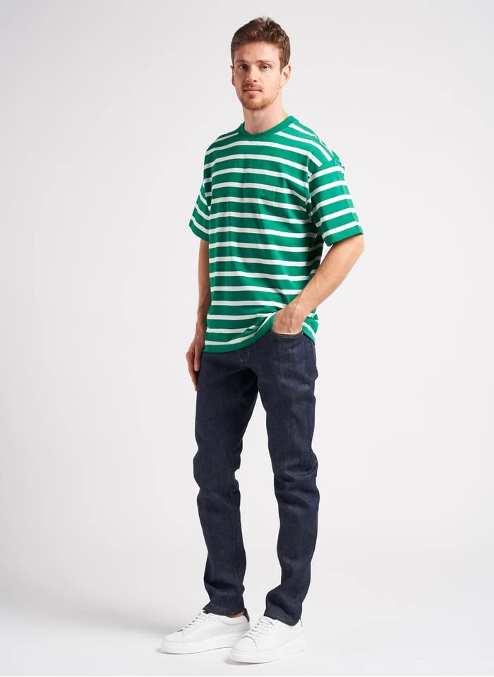 Minimum KILA - Regular-fit, Gestreept T-shirt Van Biokatoen Met Ronde Hals | Groen - Image 3