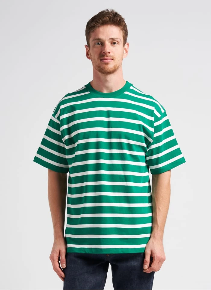 Minimum KILA - Regular-fit, Gestreept T-shirt Van Biokatoen Met Ronde Hals | Groen - Image 2