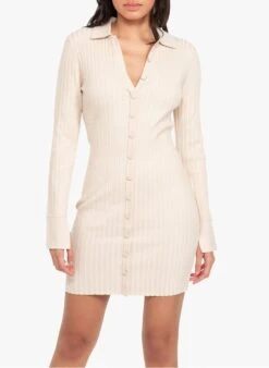 KOOKAI Aansluitende Jurk Met Klassieke Kraag | Beige