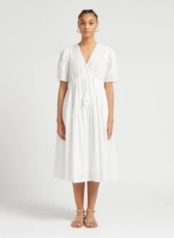 SEE U SOON Halflange, Katoenen Jurk Met Borduursel | Wit