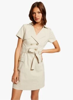 MORGAN RFENZO - Korte Jurk Van Katoenmix Met Reverskraag | Beige