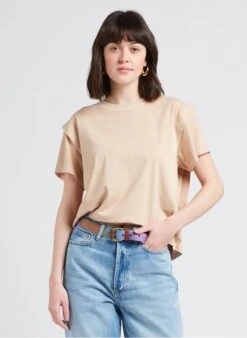 Sessun VALERIO - Katoenen T-shirt Met Ronde Hals | Beige