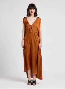 Sessun PREZIOSA - Lange, Soepelvallende Jurk Met V-hals | Oranje