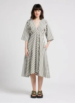 CLOSED Halflange, Getailleerde Jurk Met Strepenmotief | Groen