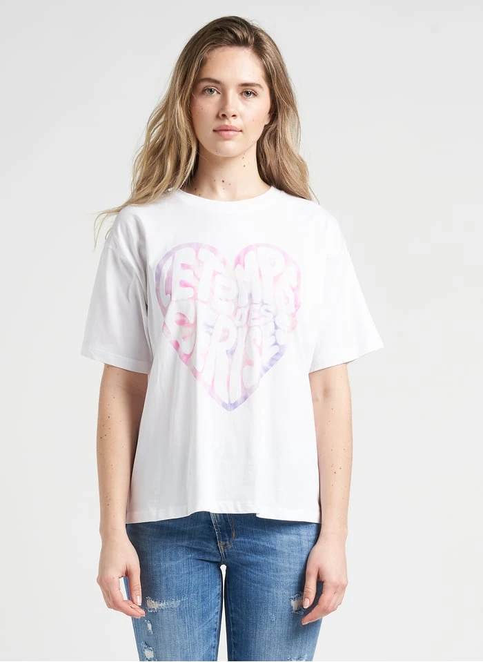 LE TEMPS DES CERISES MOONA - Ruimvallend, Katoenen T-shirt Met Ronde Hals En Zeefdruk | Wit