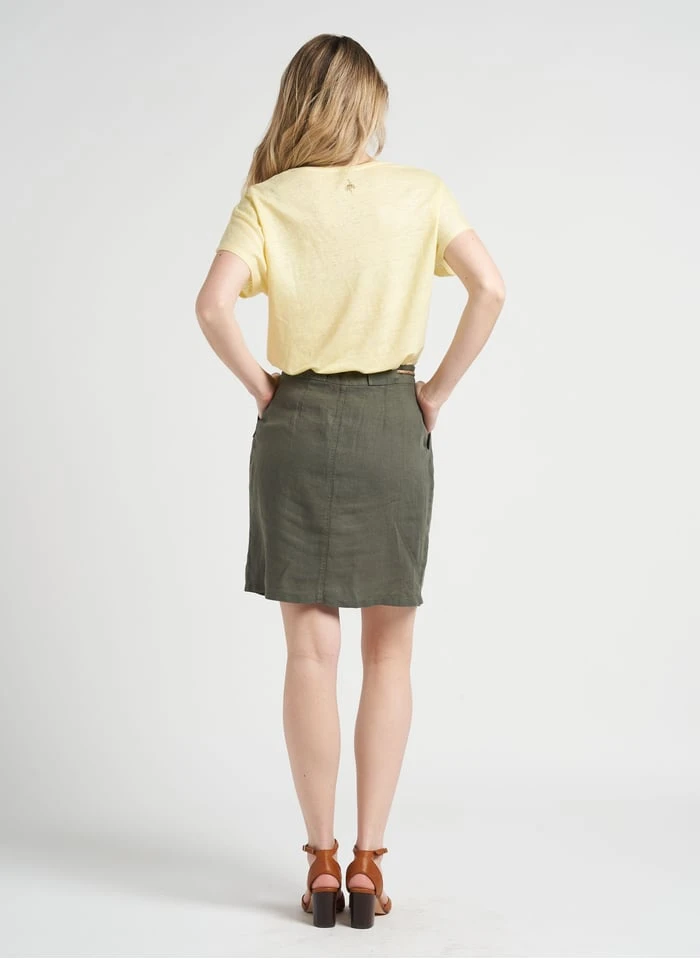 ONE STEP Uitlopend, Linnen T-shirt Met V-hals | Geel - Image 5