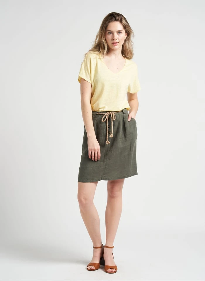 ONE STEP Uitlopend, Linnen T-shirt Met V-hals | Geel - Image 4