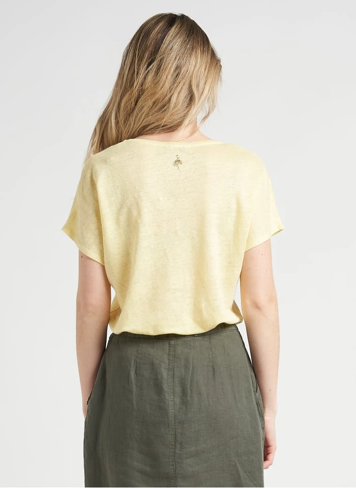 ONE STEP Uitlopend, Linnen T-shirt Met V-hals | Geel - Image 2