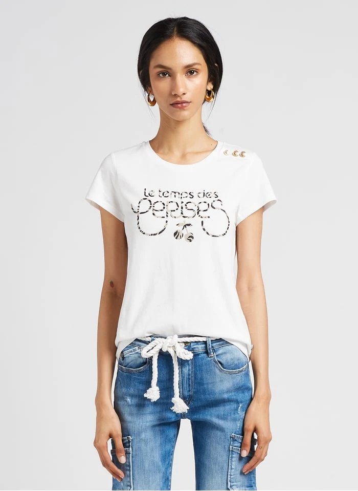 LE TEMPS DES CERISES SAVANA - Katoenen T-shirt Met Ronde Hals En Zeefdruk | Wit