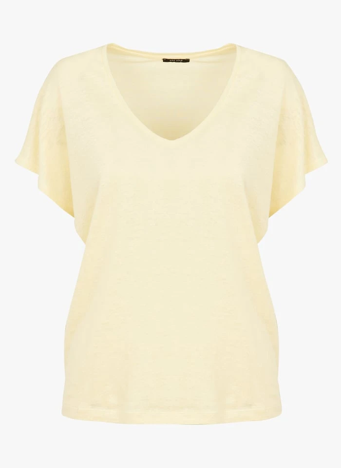 ONE STEP Uitlopend, Linnen T-shirt Met V-hals | Geel - Image 3