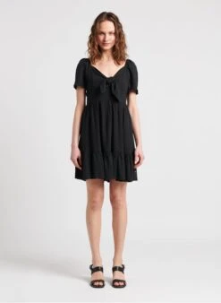 LE TEMPS DES CERISES NIGHTY - Halflange Jurk Met V-hals Linnenblend | Zwart