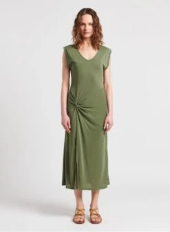 LE TEMPS DES CERISES GANA - Halflange, Straight-fit Jurk Met V-hals | Kaki
