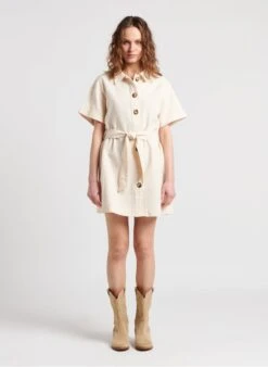 JOHANNE - Korte, Ruimvallende, Katoenen Jurk | Wit