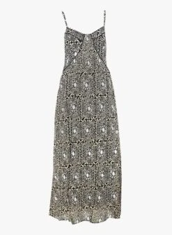 MARGUERITE - Lange Jurk Met Print En Spaghettibandjes | Zwart