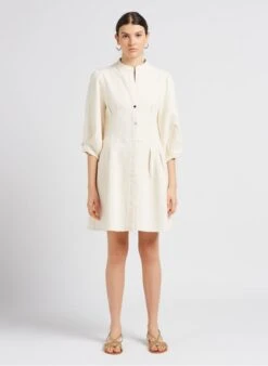 SEE U SOON Halflange, Katoenen Jurk Met Ronde Hals | Wit