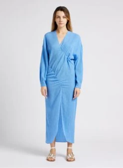 Second Female BELISA DRESS - Straight-fit Plisséjurk Met V-hals | Blauw