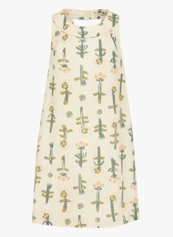 LE POTAGER - Halflange Jurk Van Katoen- En Linnenmix Met Ronde Hals En Print | Beige