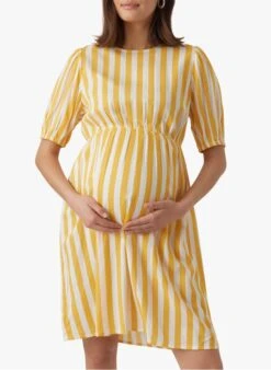 Mamalicious SINEM - Korte, Gestreepte Jurk Van Viscose | Wit