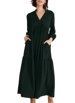 JAYDE - Lange Jurk Met Tuniekhals | Groen