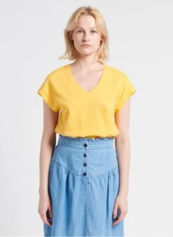 DORILYS - T-shirt Van Biokatoen Met V-hals | Geel